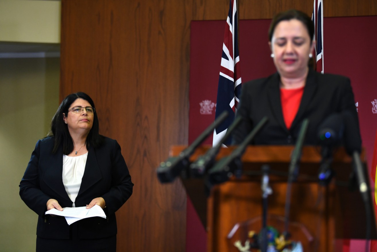 Queensland Premier Annastacia Palaszczuk (right) and Minister for Education Grace Grace address the press.