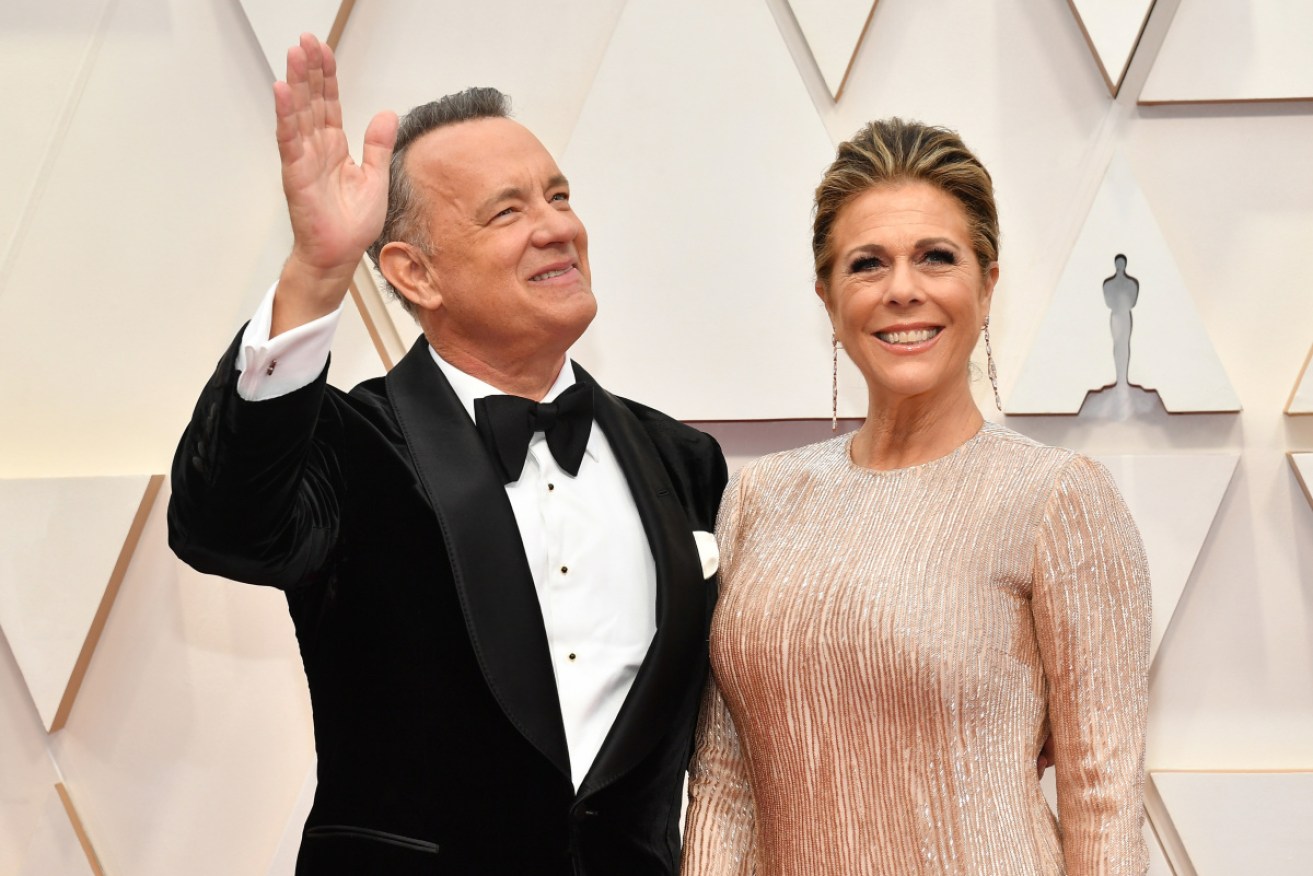 Tom Hanks and Rita Wilson at the Oscars in February. They are in hospital in Australia with COVID-19.