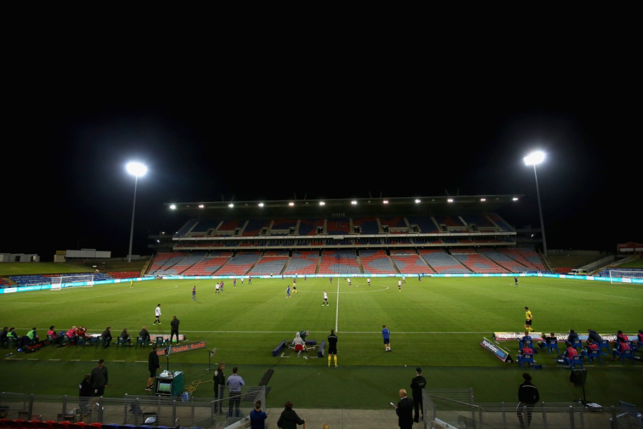 No crowd at the  match between the Newcastle Jets and Melbourne City.