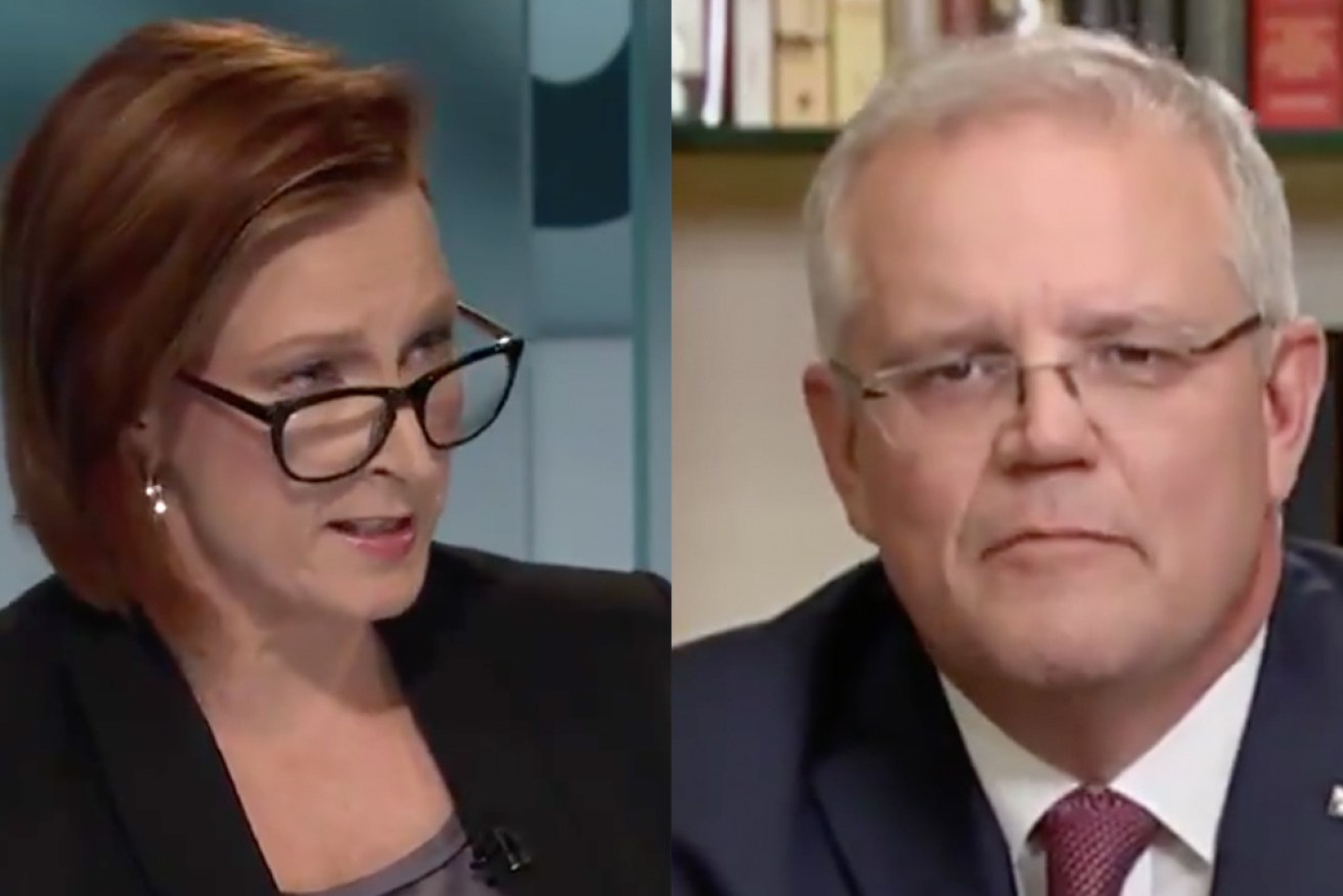 Leigh Sales attempted to bring PM Scott Morrison to account on numerous issues on Tuesday. 