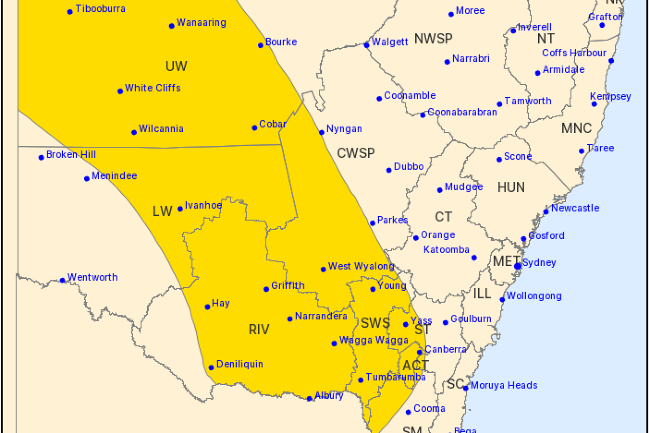 The area covered by the BOM's severe weather warning on Wednesday morning.