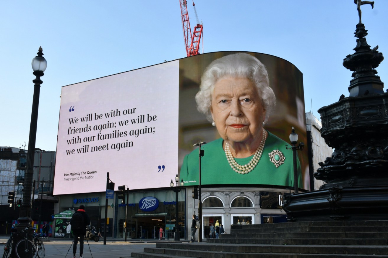 The Queen's coronavirus speech,  shown on at Piccadilly Circus in London, offers Britons hope. .