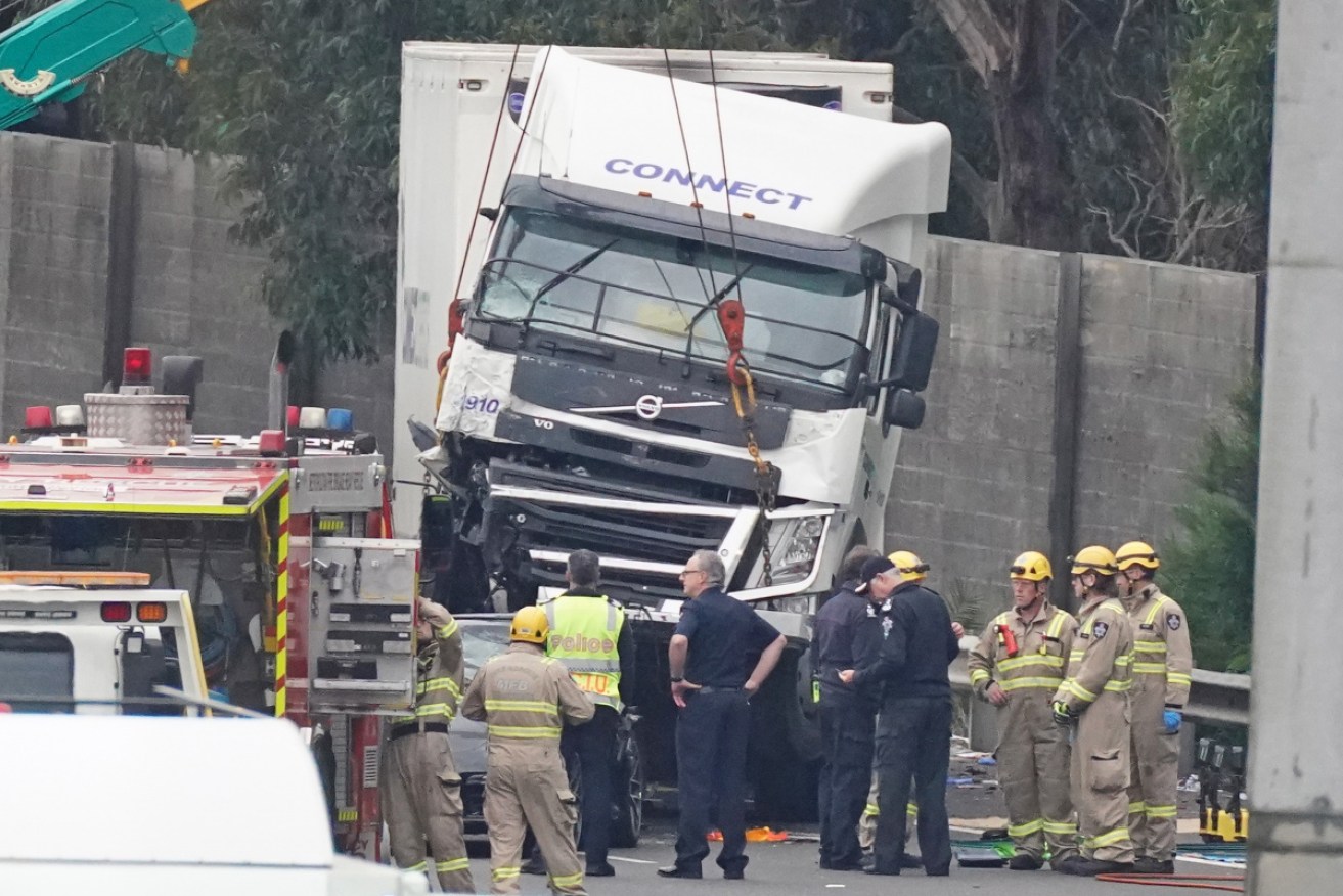 The crash scene on the Eastern Freeway in April. 