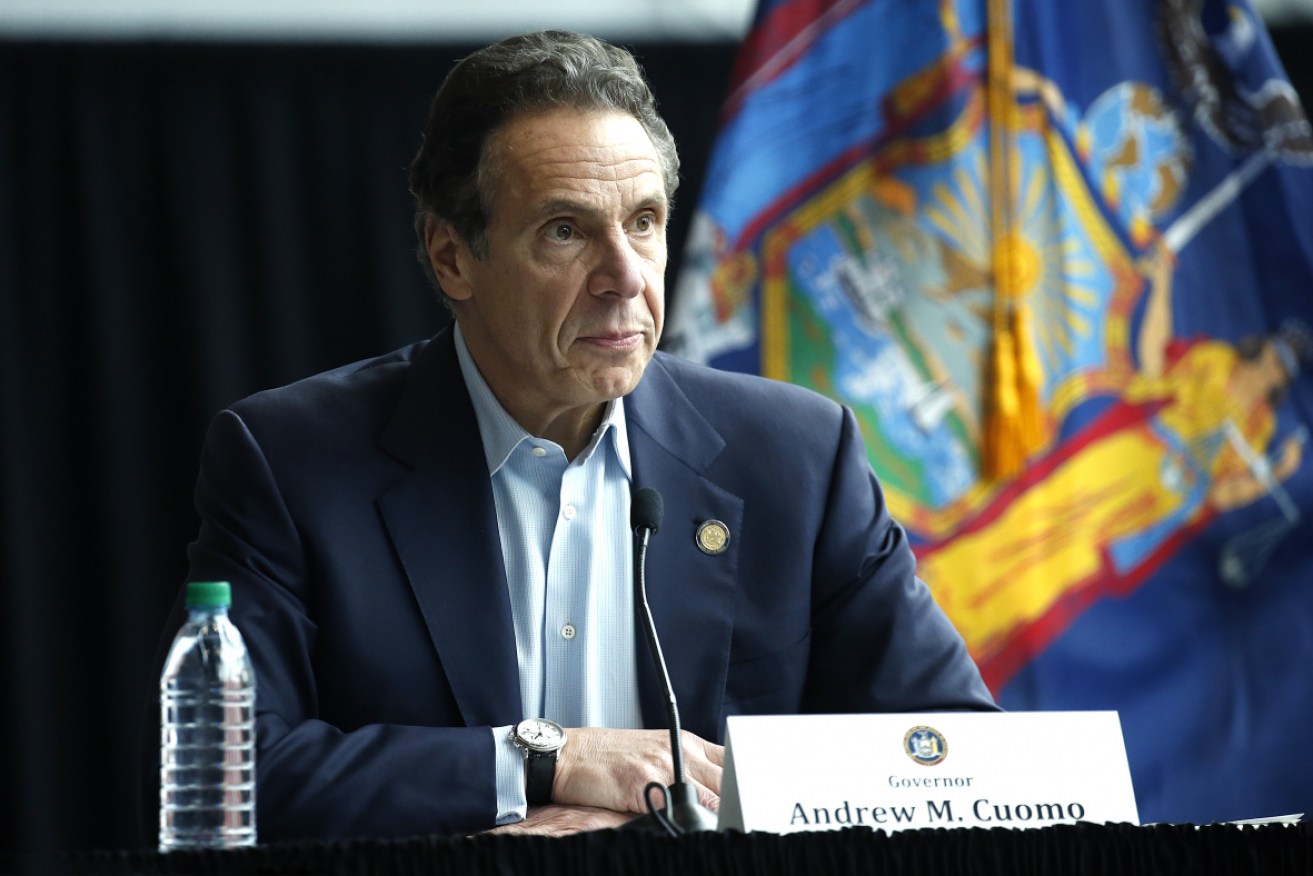 Governor Andrew Cuomo Speaks at a press conference in New York where a field hospital was set up to treat coronavirus patients. 