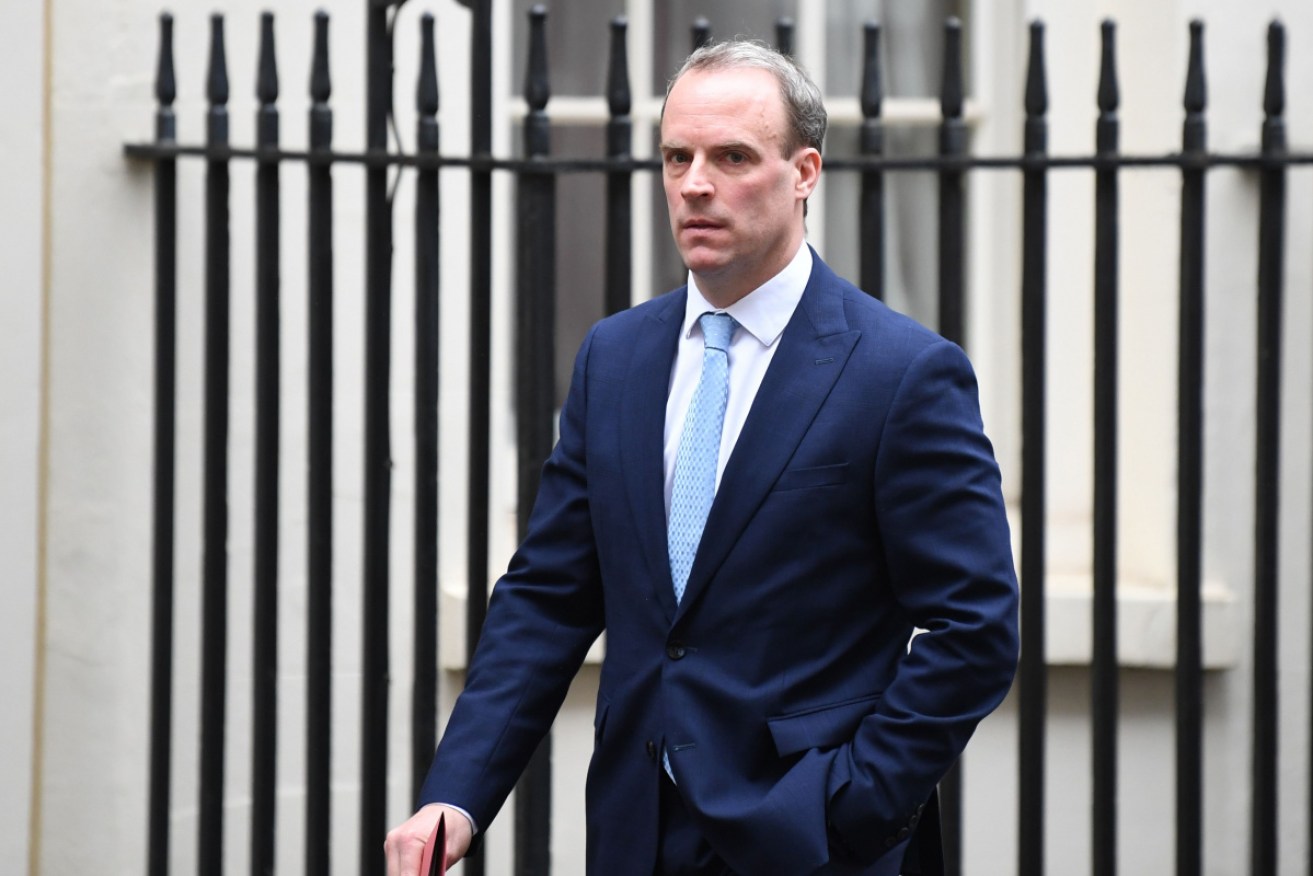 Britain's Foreign Secretary Dominic Raab leaves Downing street in central London on April 6.
