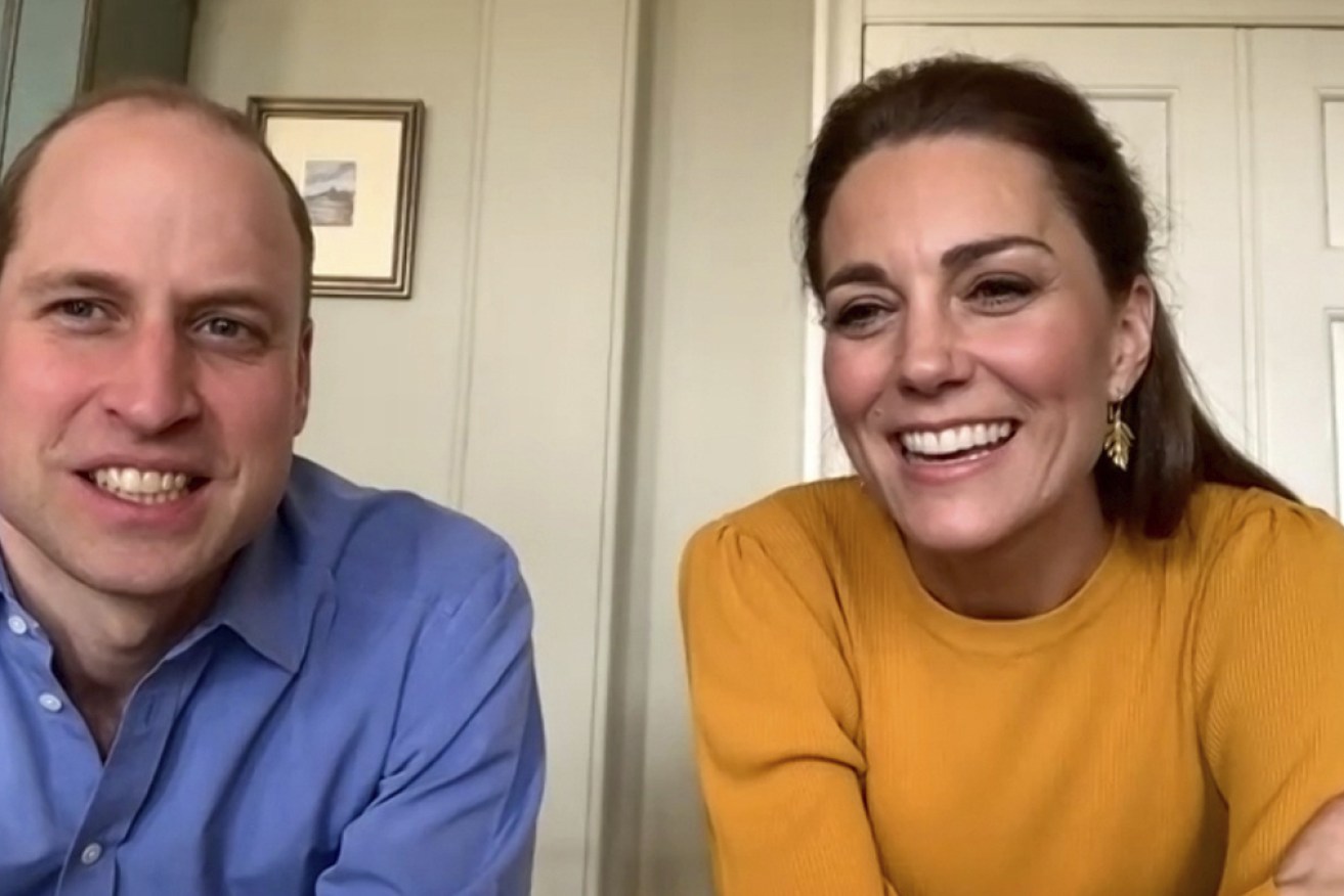 Kate and William on their video call with children at a British school.