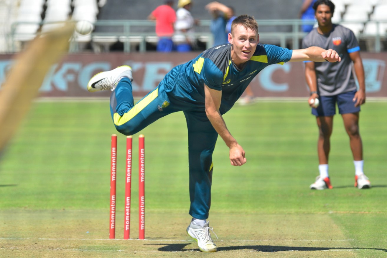 Marnus Labuschagne practises his bowling at Cape Town in late February. 