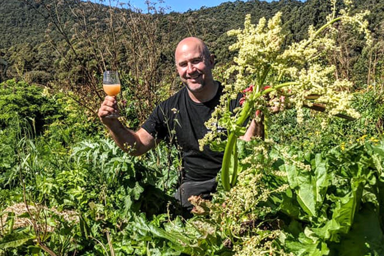 Guy Robertson with his "sparkling rhubarb" – he won't be marketing it as champagne.
