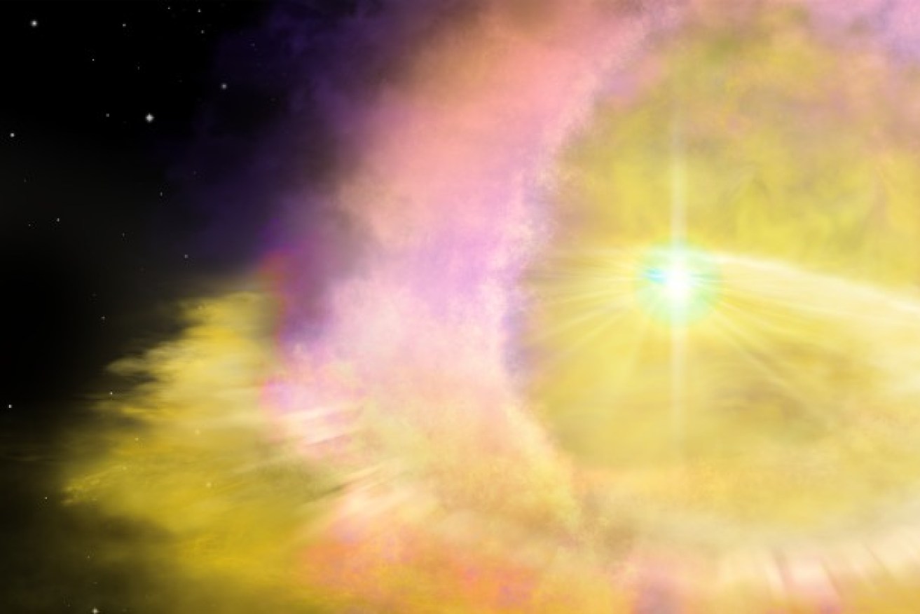 An artist's impression of the supernova made from two mating stars sort of looks like the eye of God.  