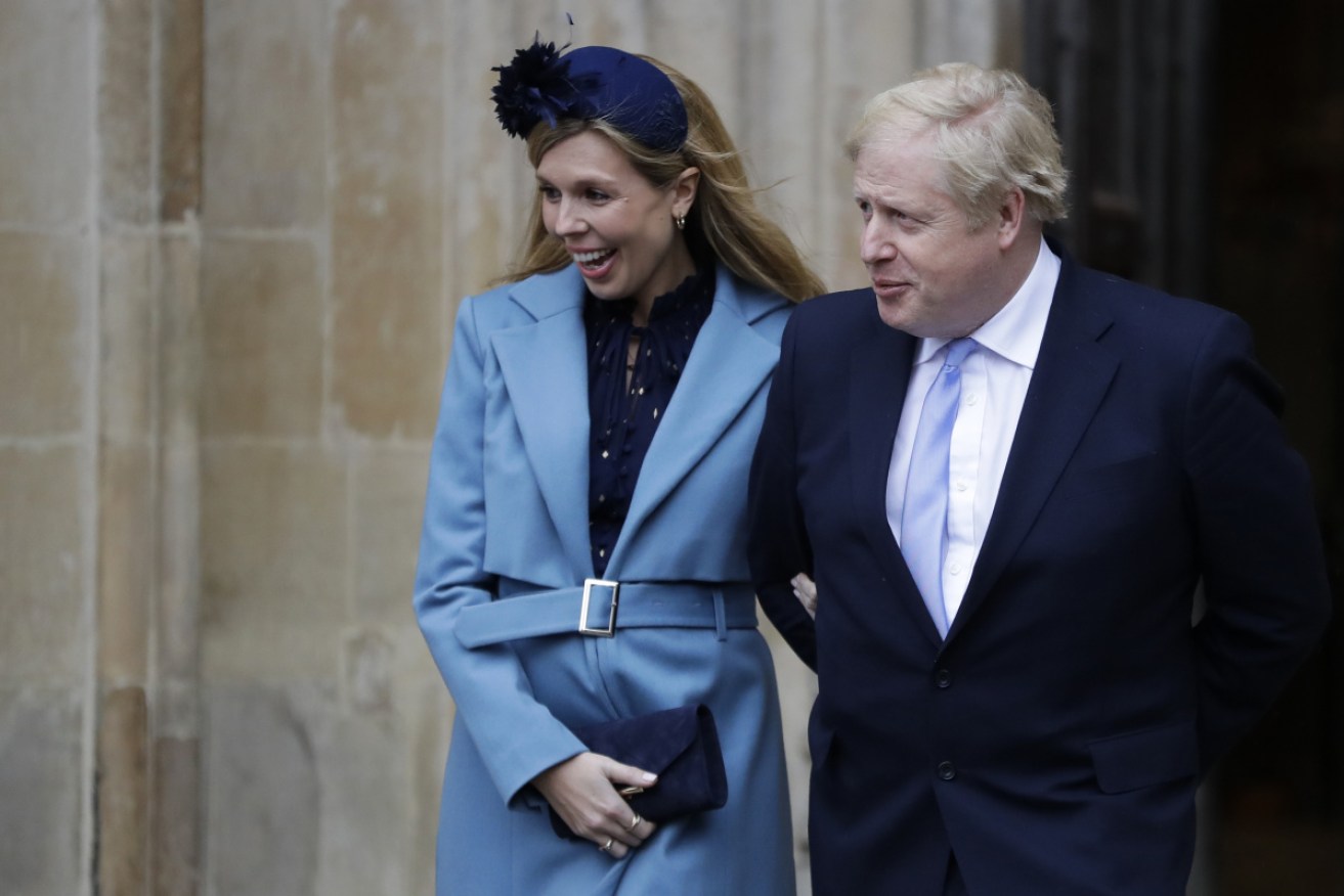 Carrie Symonds and British PM Boris Johnson, pictured on March 9, welcomed a "healthy baby boy" on Wednesday.