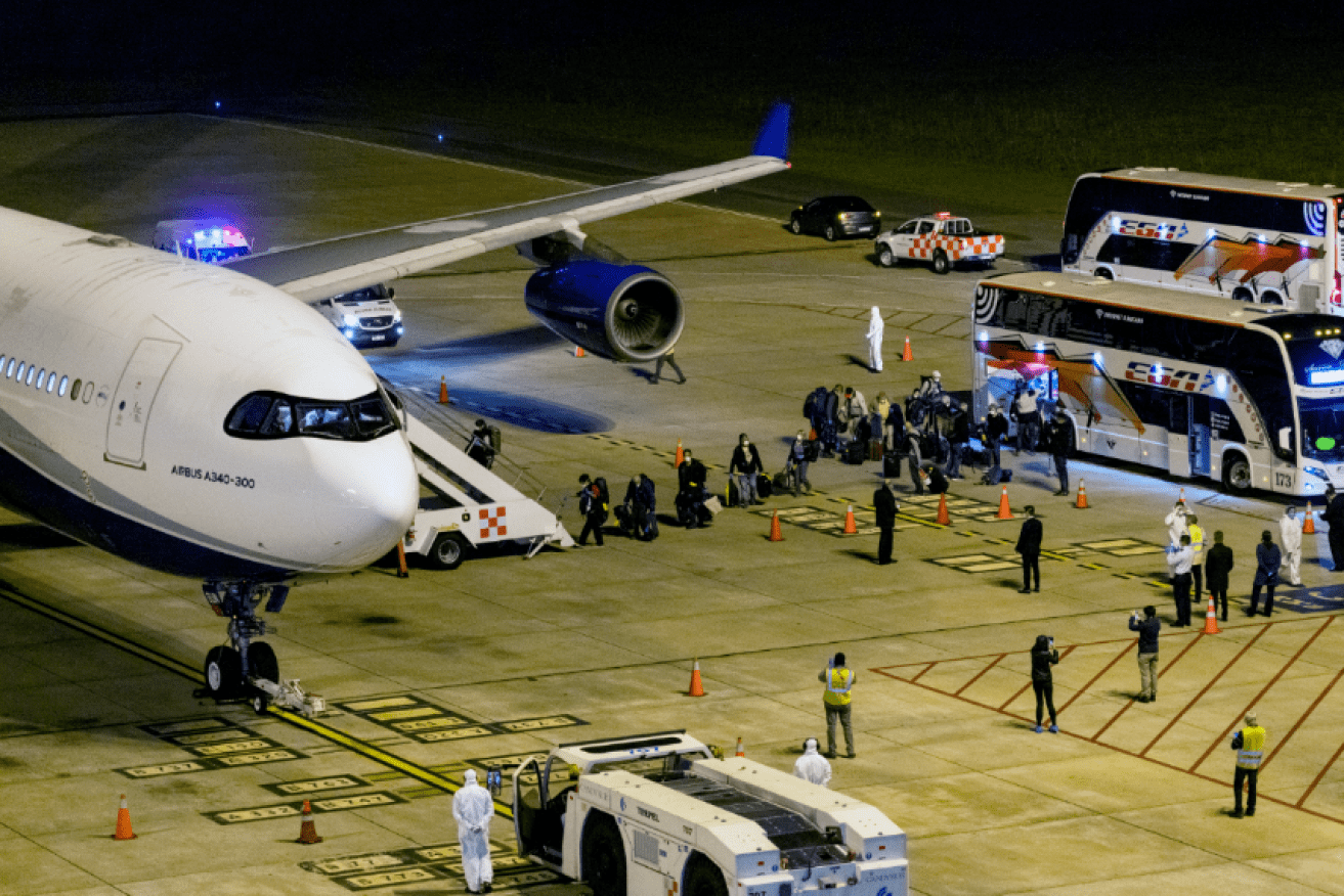 Australian and New Zealand passengers leave Uruguay at the start of the long journey back to Australia.