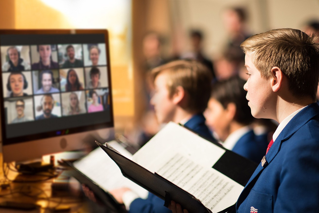 The Australian Boys Choir rehearsing over virtual video calls during the coronavirus pandemic.
