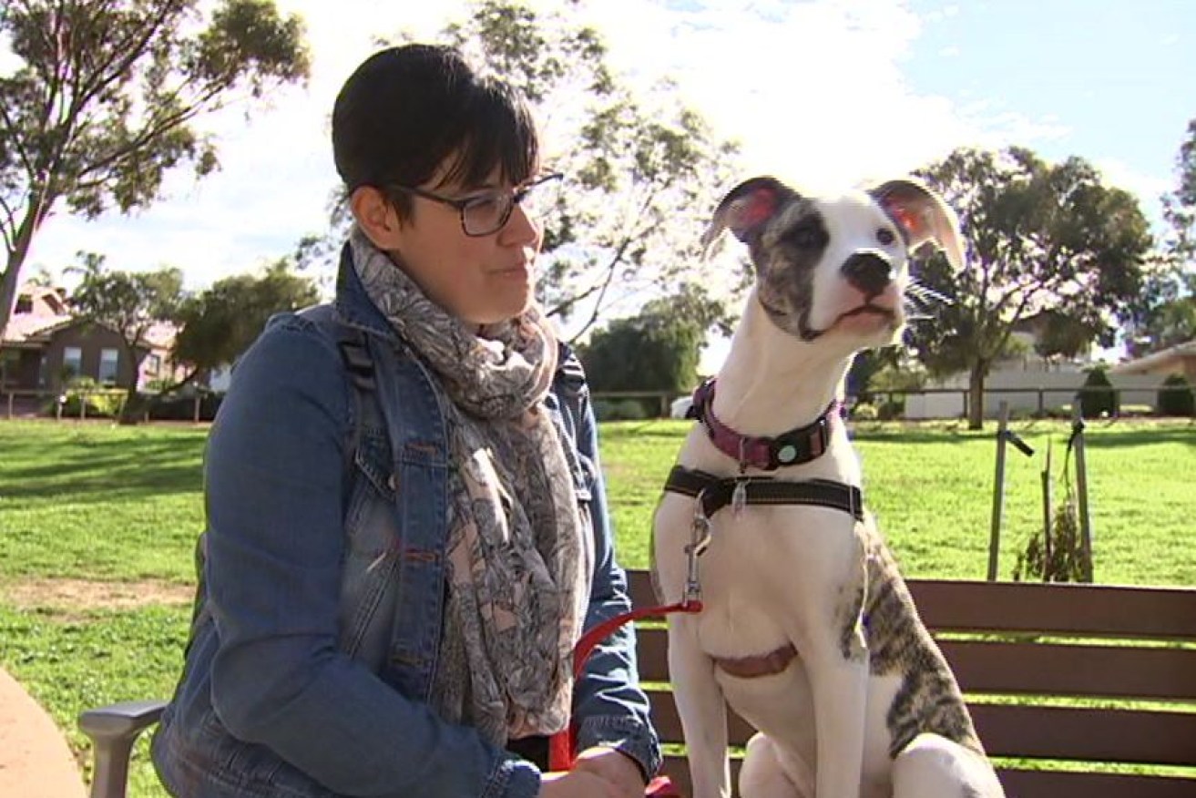 Kyle Marie Gorst with her dog Trixie that she adopted from the RSPCA.