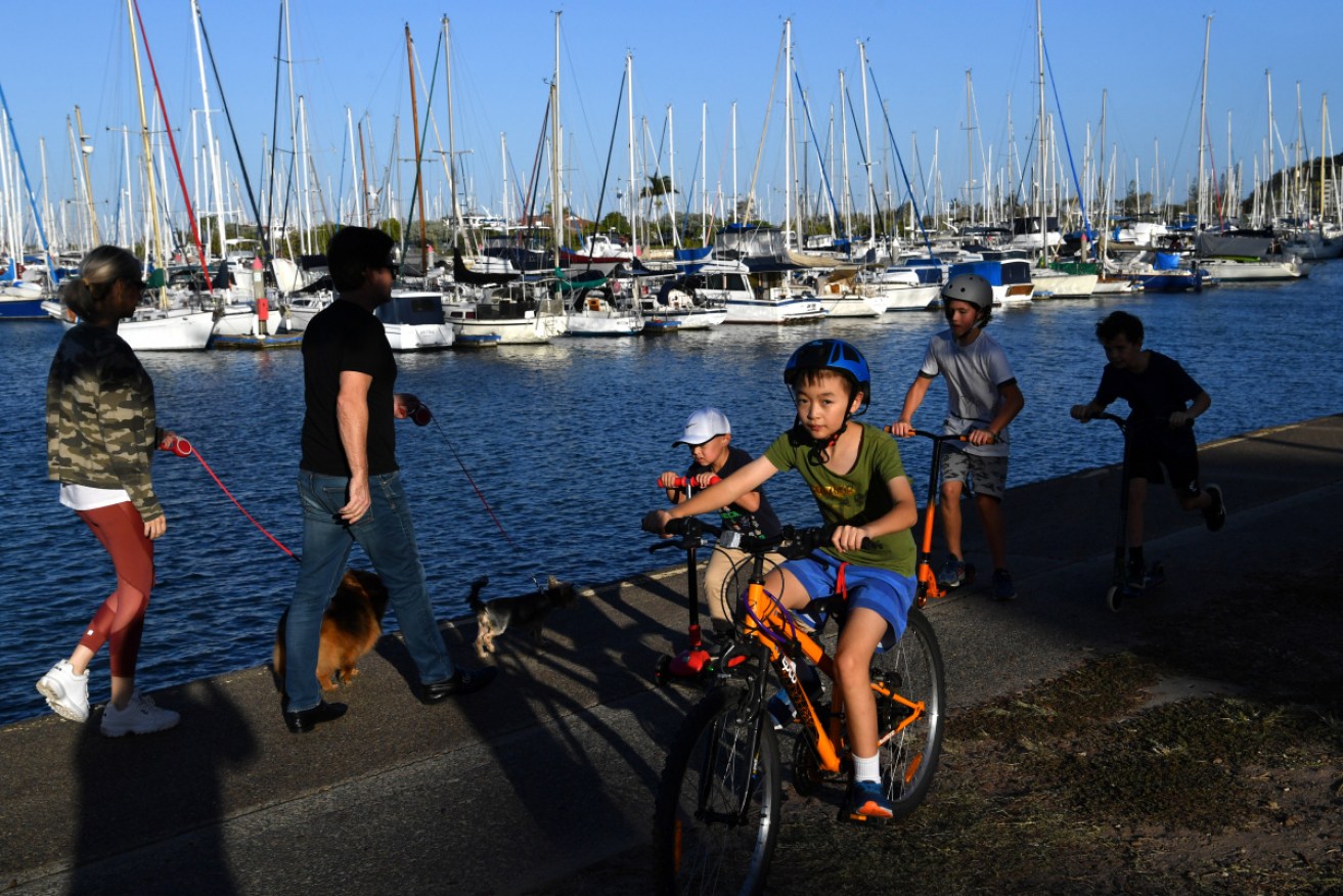 What social distancing? The Manly boat harbour in Brisbane has been buzzing as restrictions are loosened in Queensland.