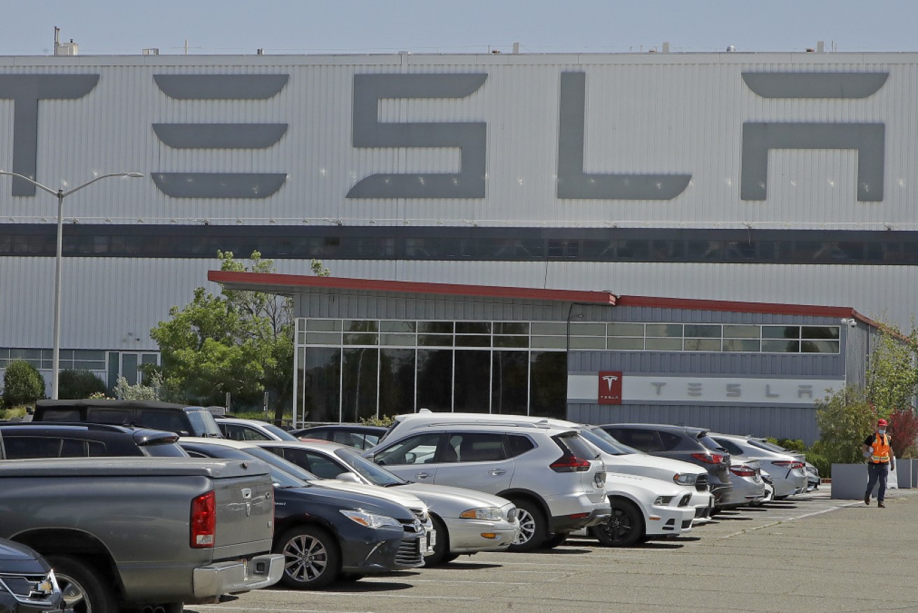 The workers' car park at the Fremont factory was nearly full on Monday.