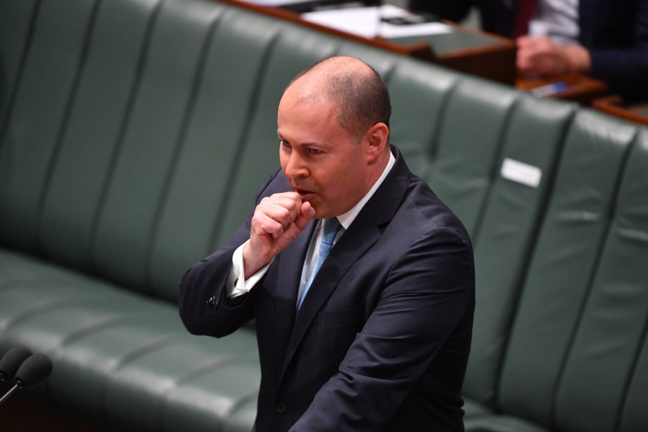Treasurer Josh Frydenberg paused for a few minutes suffering a coughing fit during his speech to parliament on Tuesday.