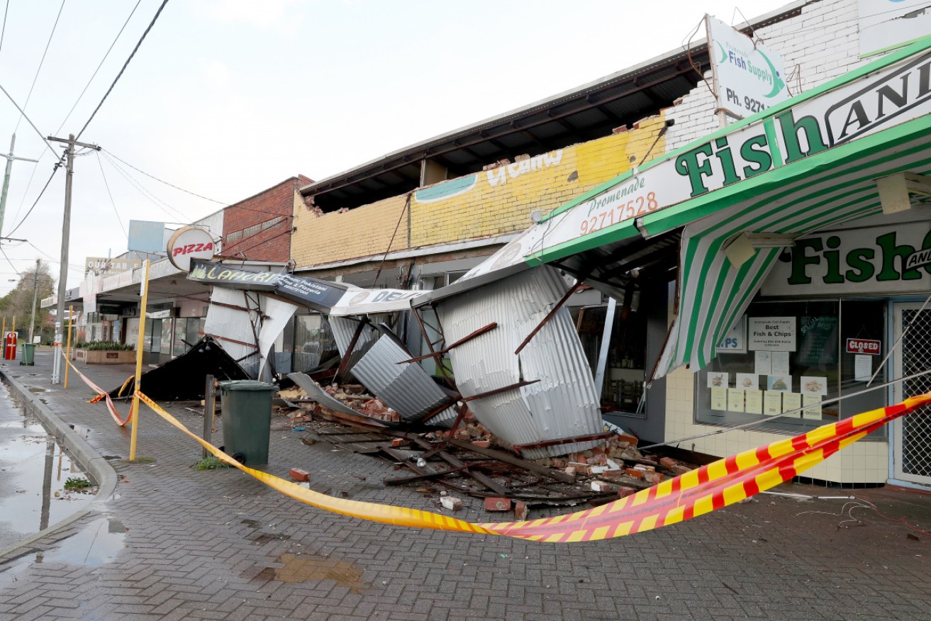 A row of shops on Grand Promenade in Bedford which were damaged by storm weather on Sunday.