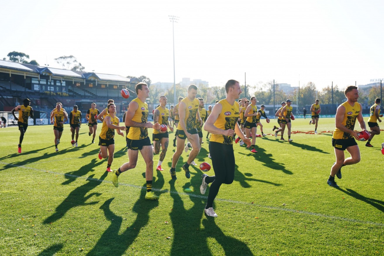 Richmond AFL players back in training at Punt Road as they prepare for the season to return. 