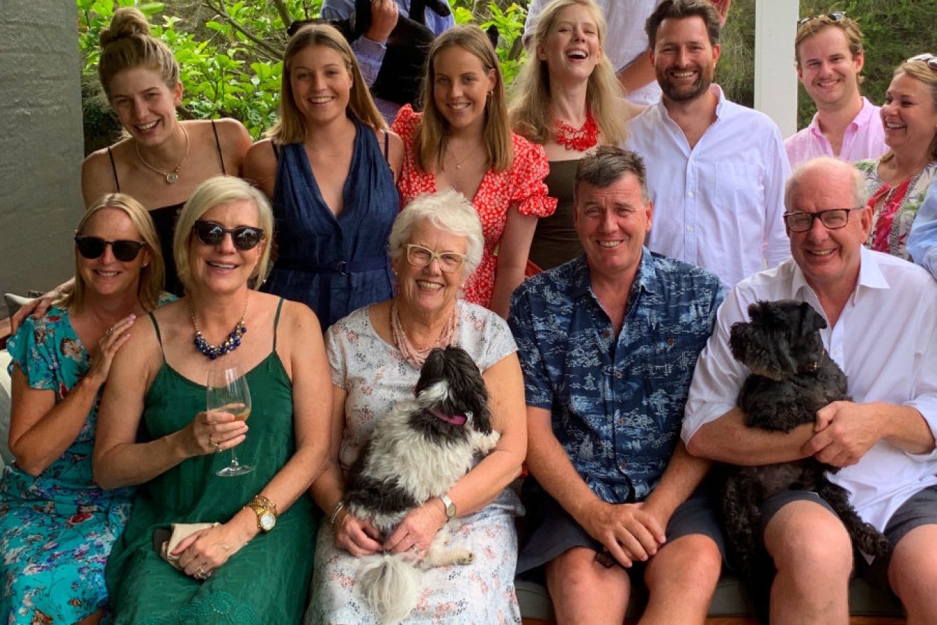 Anne Williams (centre) and granddaughter Annabel (second row, second from left) have used tech to stay connected. 