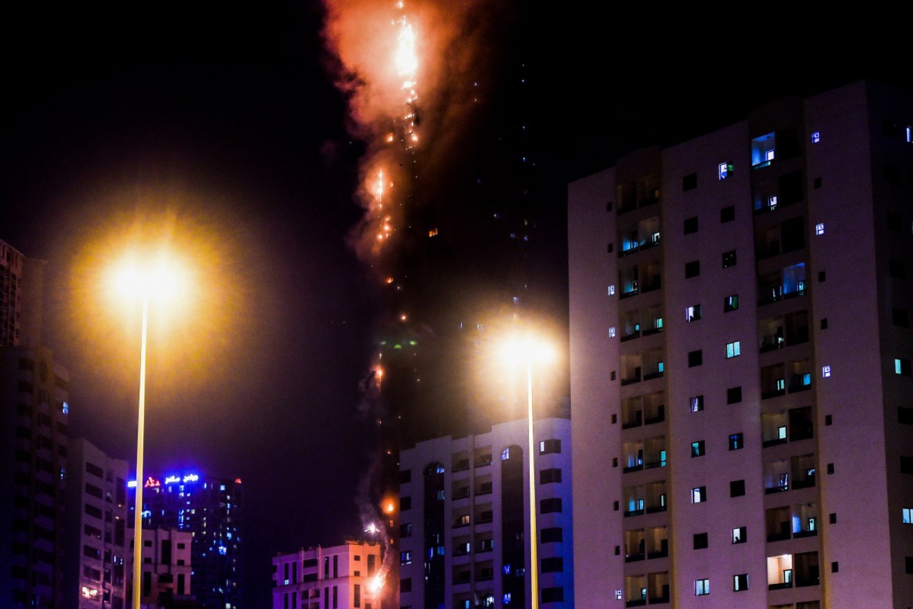 Nine people were injured when Addco Tower in Sharjah was engulfed in flames on Tuesday night.