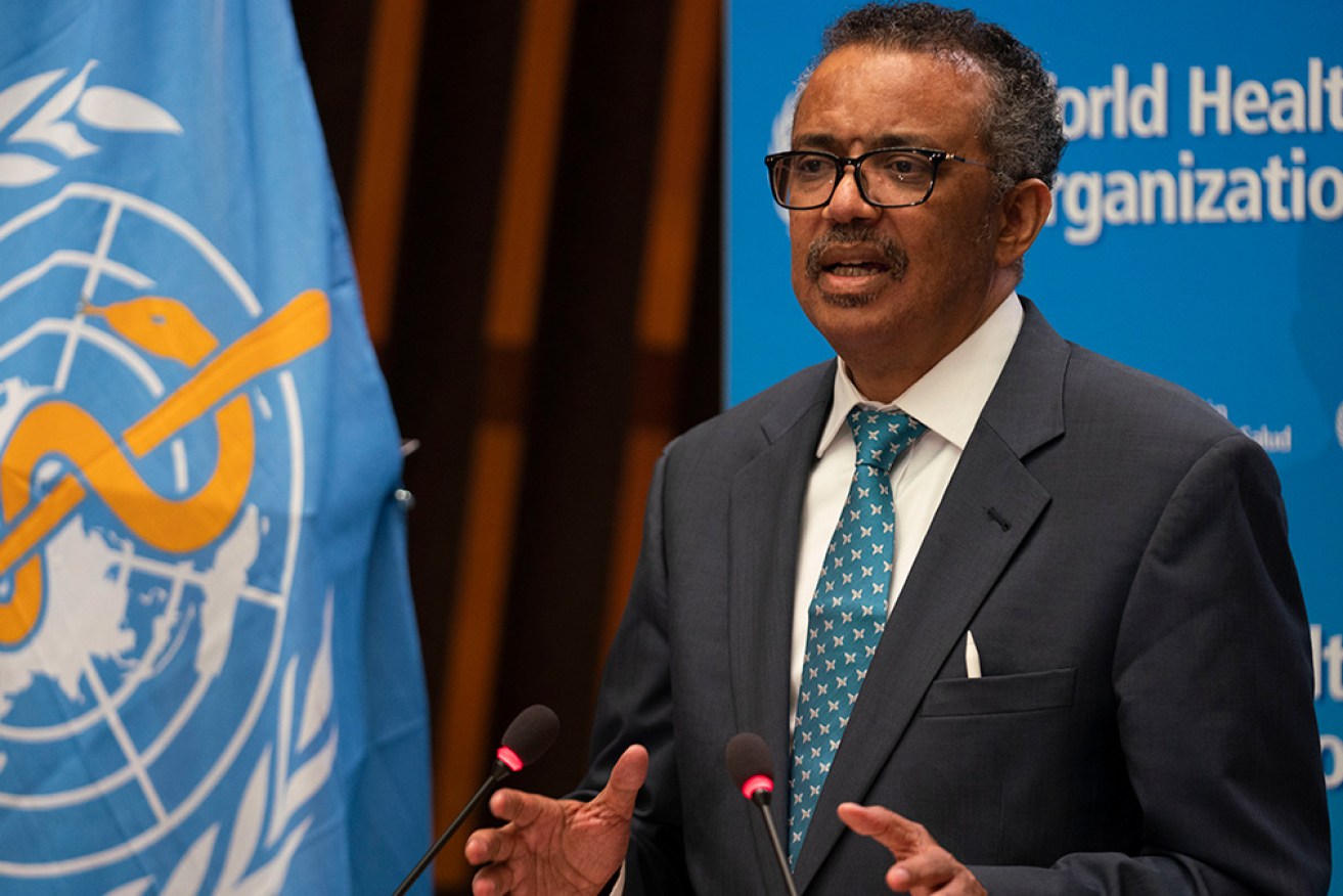 WHO director-general Tedros Adhanom Ghebreyesus addresses the WHA on Tuesday. 