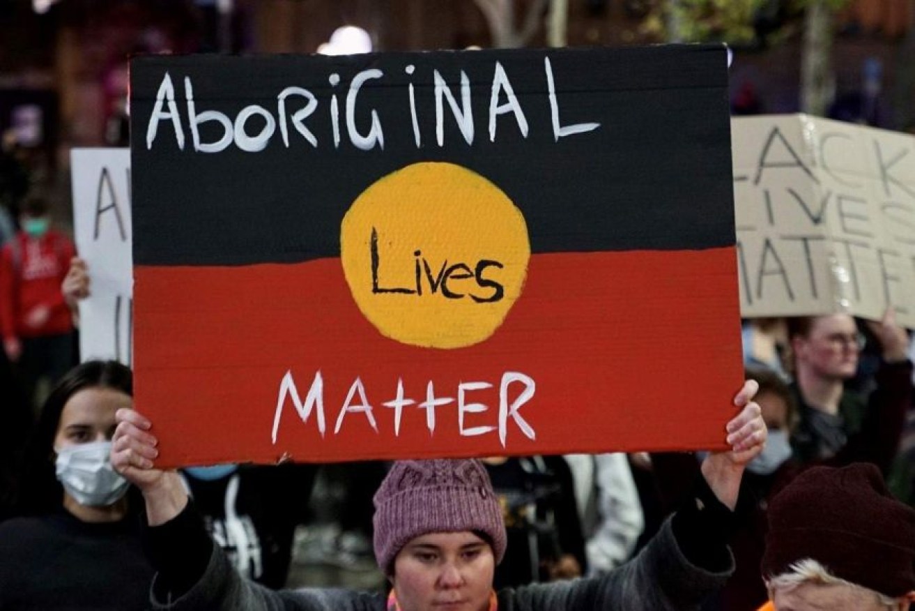 A protester at a Black Lives Matter march in Sydney in June.