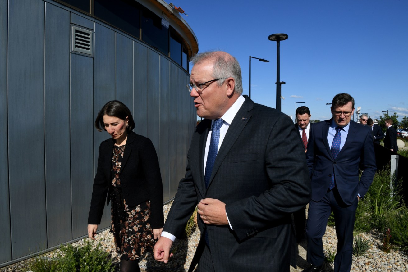 Prime Minister Scott Morrison and NSW Premier Gladys Berejiklian at Monday's announcement.