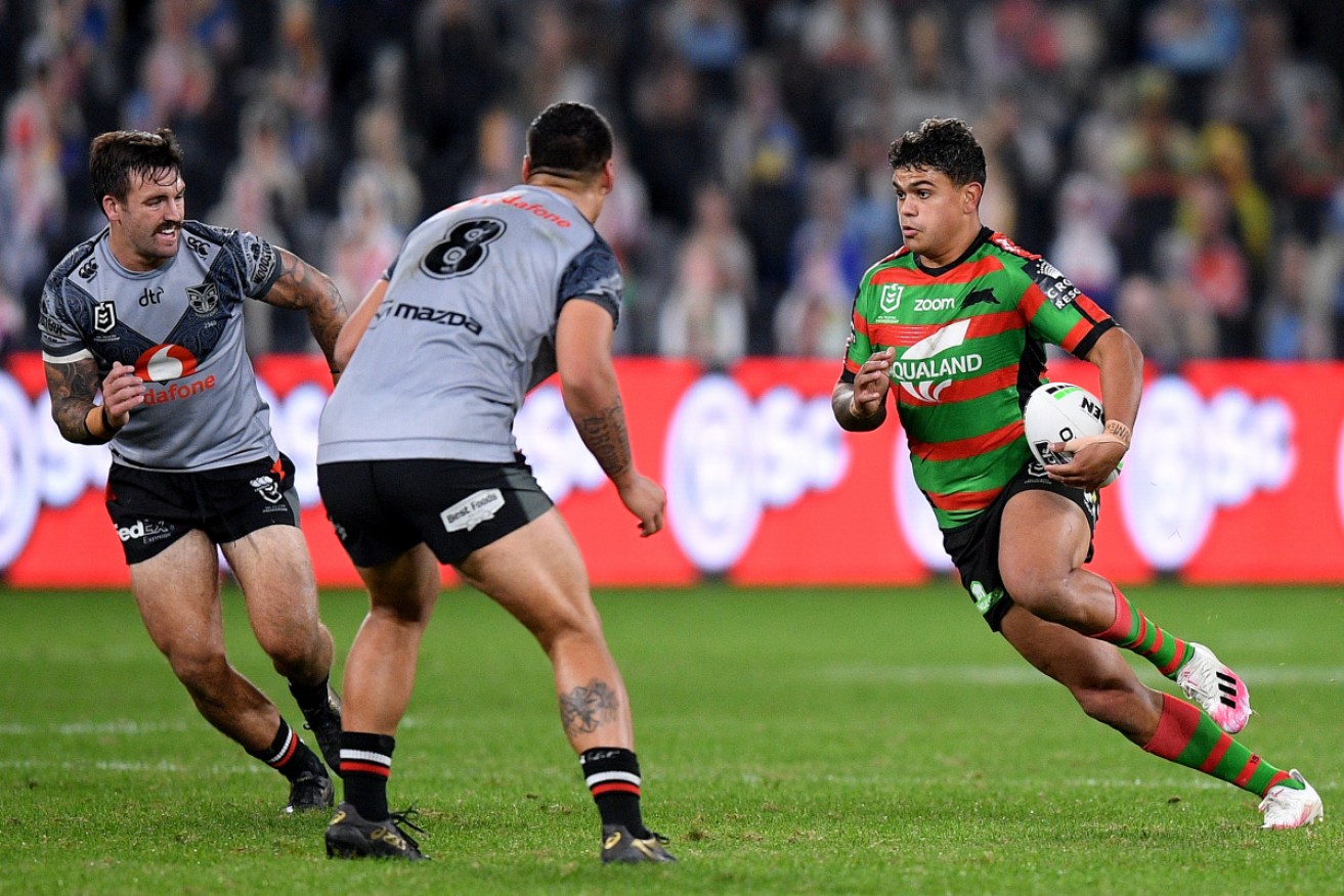 Warriors hooker Wayde Egan has been hit with a grade-two contrary conduct charge for a 65th-minute incident with South Sydney star Latrell Mitchell, pictured.