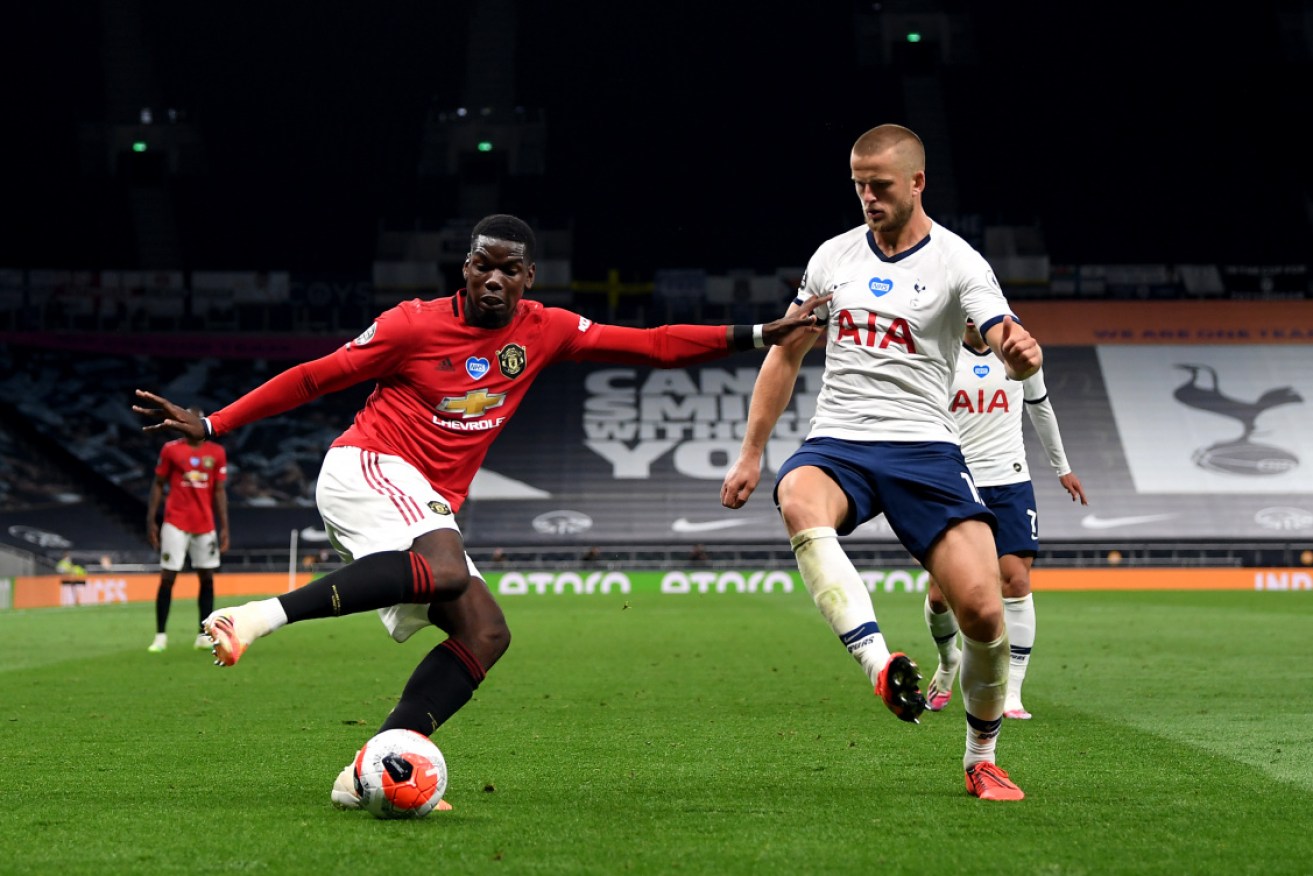 Manchester United's Paul Pogba takes on Tottenham's Eric Dier in a recent match. Both teams would be in the breakaway league.