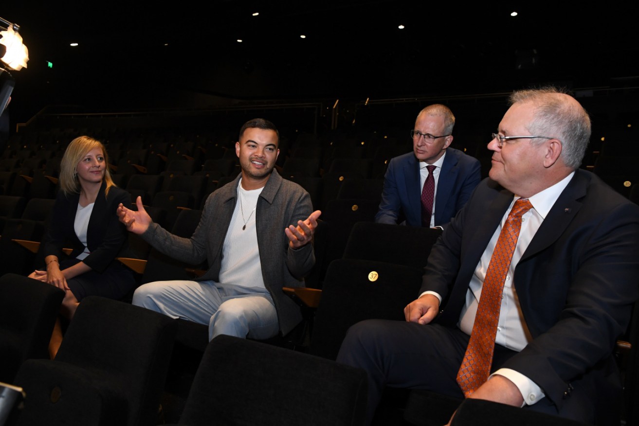 Guy Sebastian, Paul Fletcher and Scott Morrison at Thursday's launch.