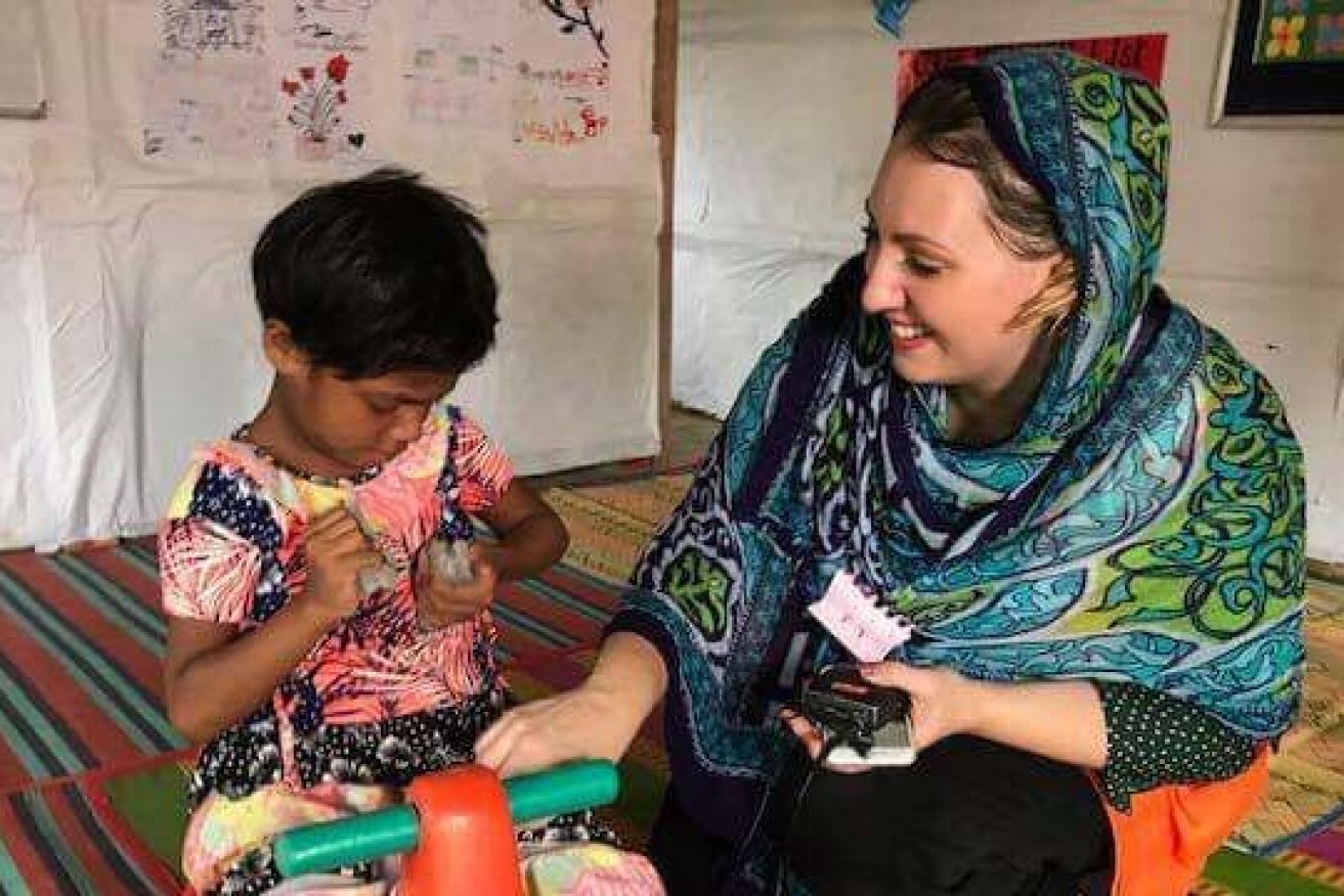 Bridie McKenna Parry with young Rohingya refugee, Tasmin.