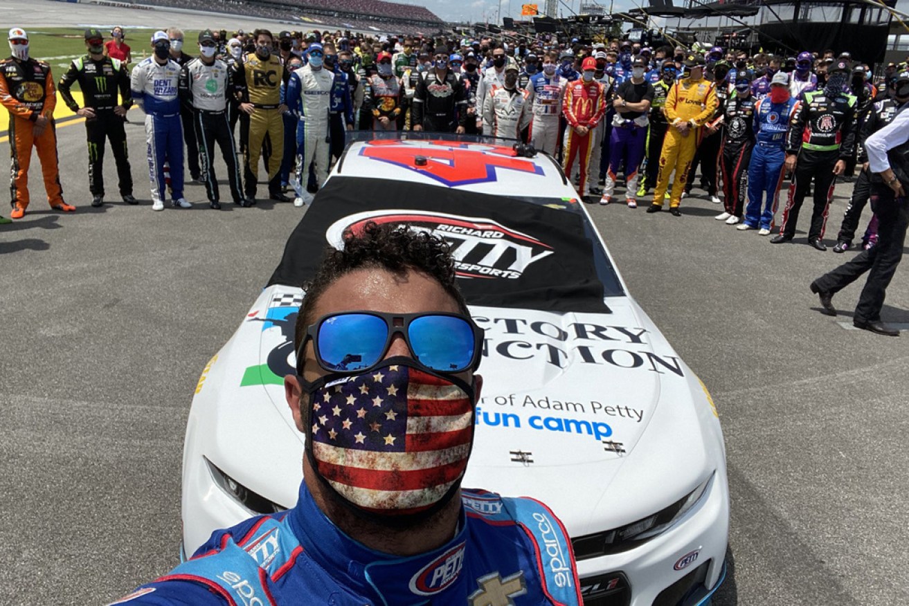 Bubba Wallace after his honour by NASCAR drivers and crew on Monday.