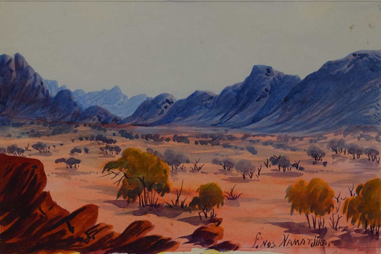 An Enos Namatjira watercolour from the mid-1960s recently purchased by the SA Museum. 