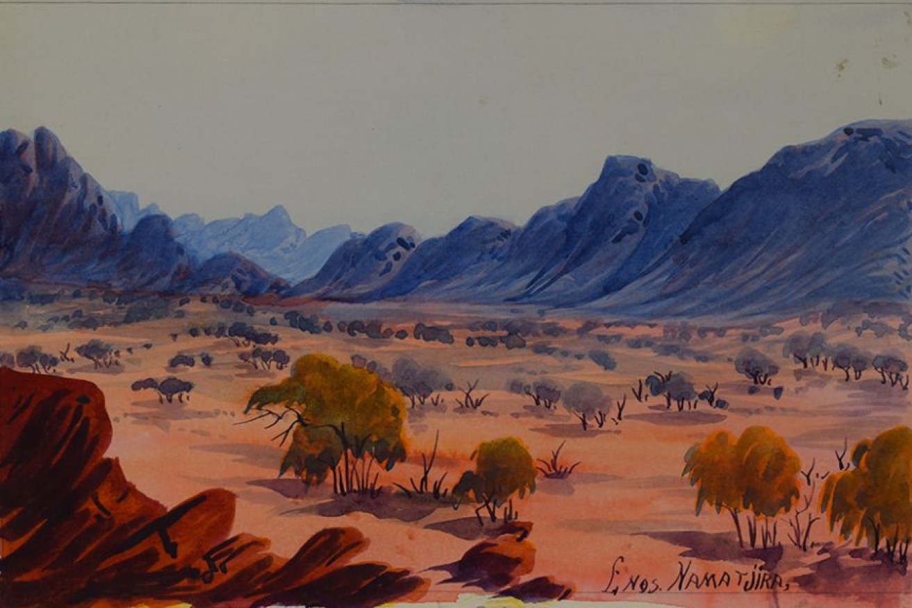 An Enos Namatjira watercolour from the mid-1960s recently purchased by the SA Museum.