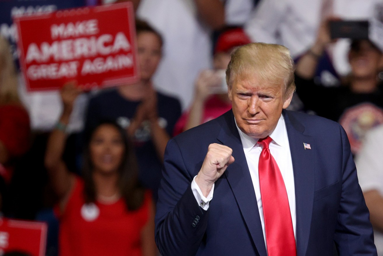 Donald Trump on stage in Tulsa on Saturday.