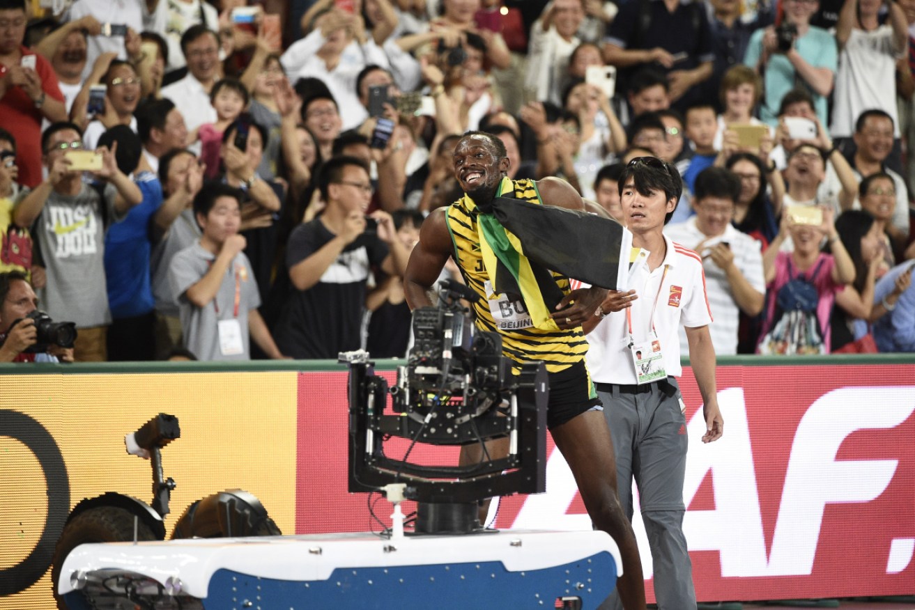 Usain Bolt, moments after a cameraman on a Segway careered into him at a 2015 event.