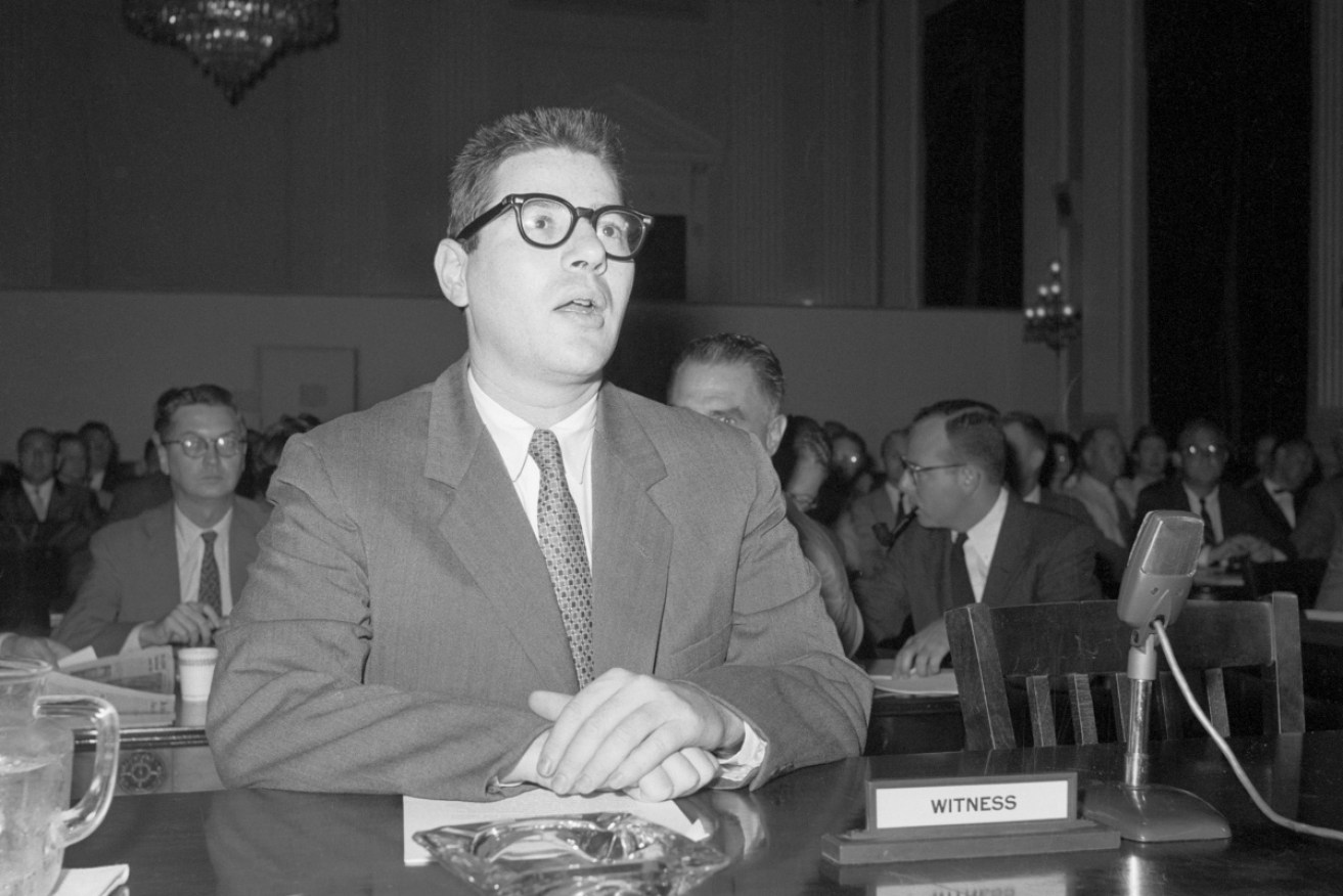 Former quiz show contestant Herbert Stempel testifies during a US government inquiry into charges of rigging quiz shows.