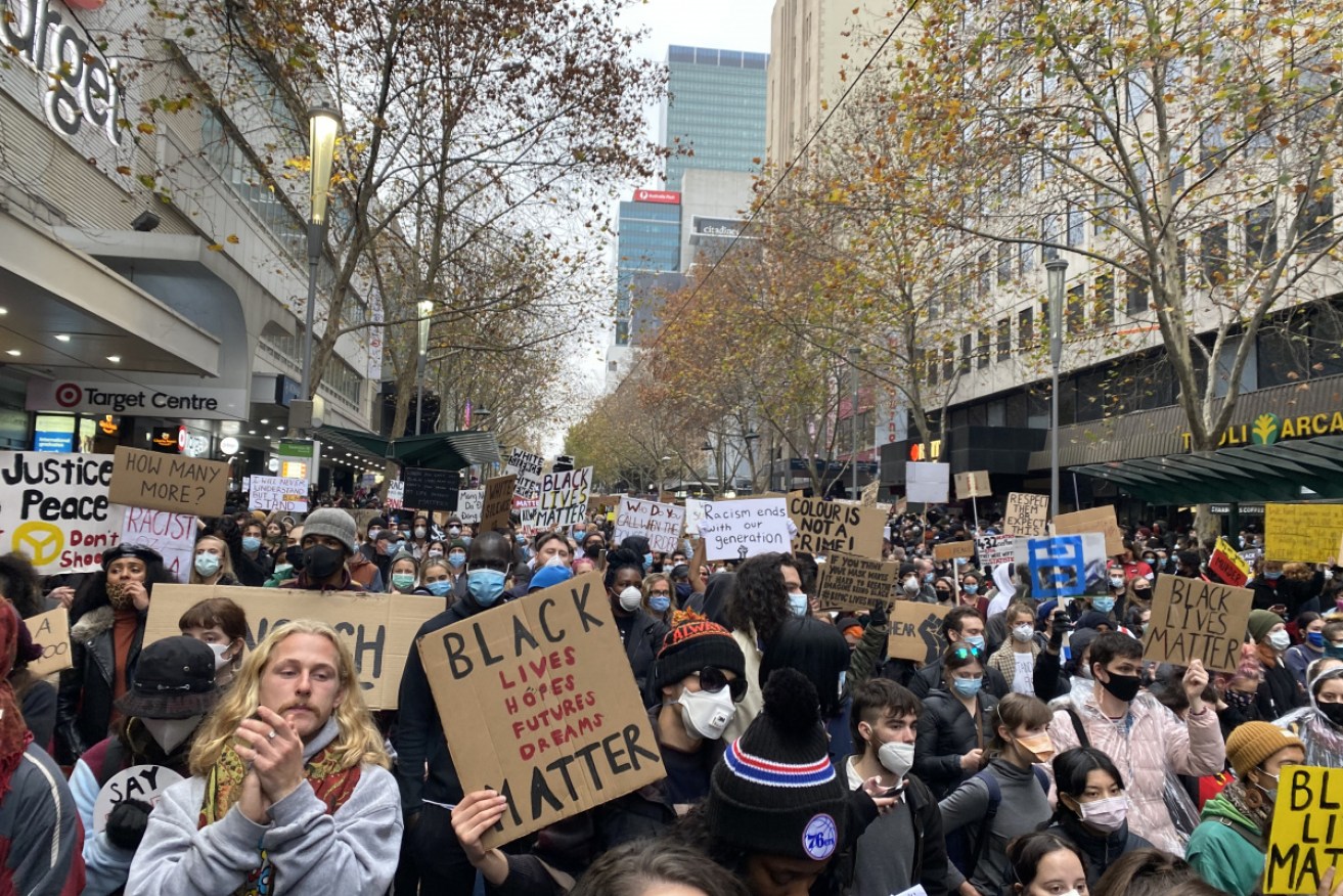 Some of the crowd at Saturday's BLM rally in Melbourne.