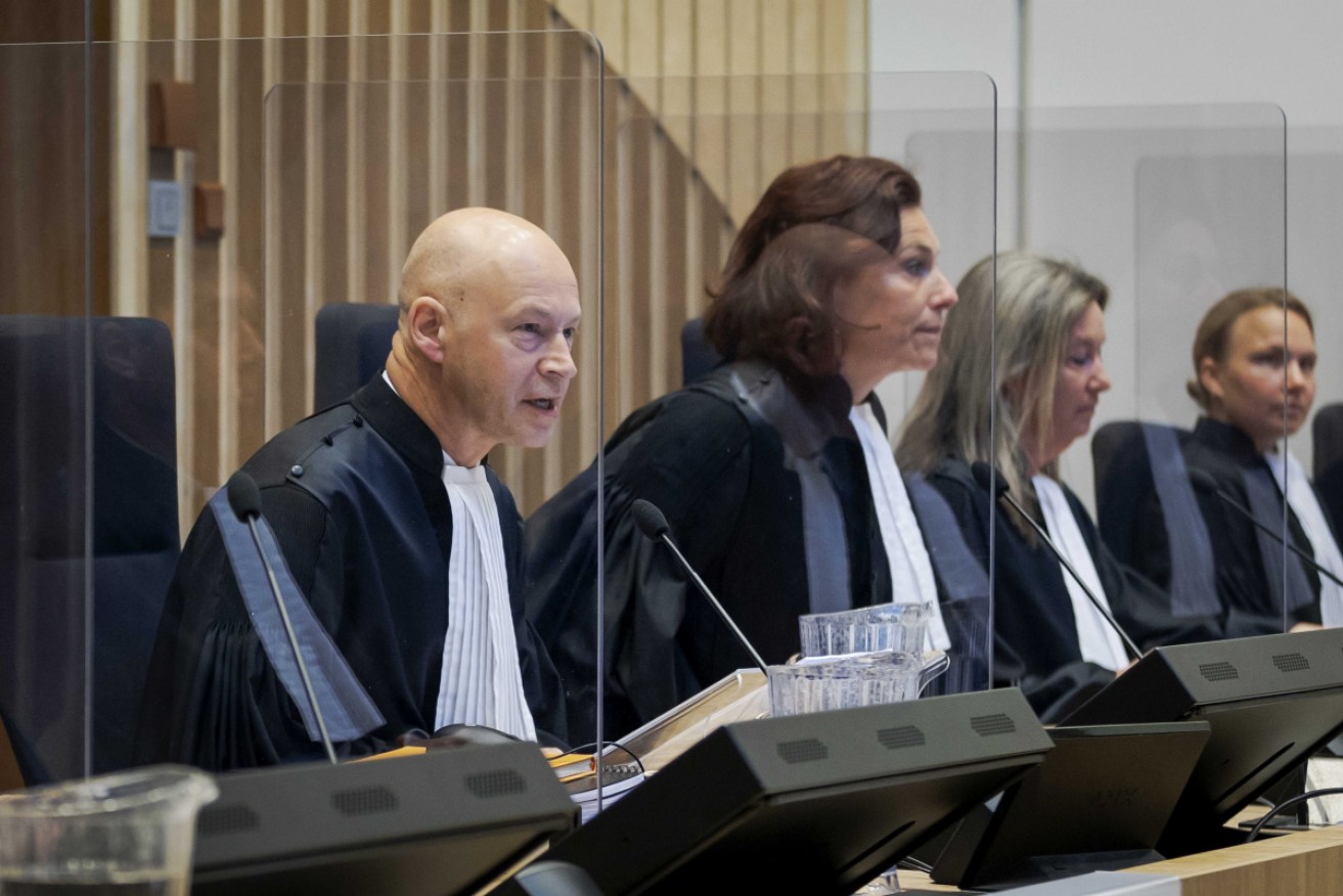 Presiding judge Hendrik Steenhuis opens the court session as the MH17 trial resumed in the Netherlands on Monday.