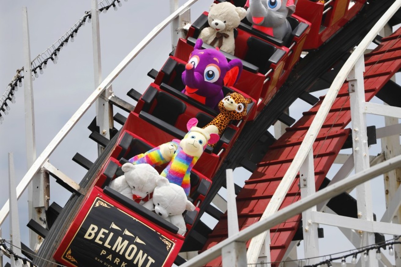 People are locked out, but these plush toys are riding free. 