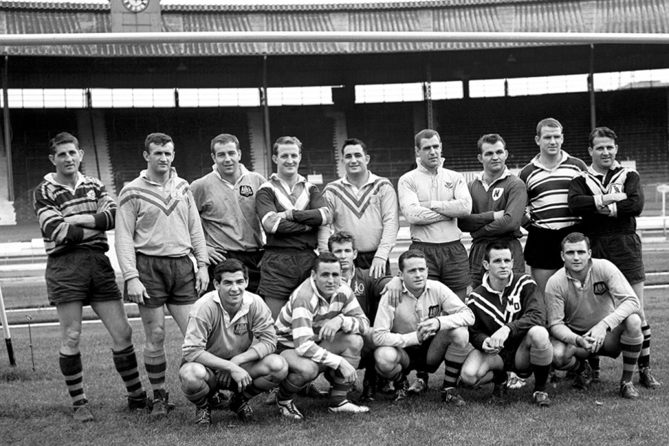 Noel Kelly (end of back row) on the 1963-64 Kangaroos tour – one of three he made.