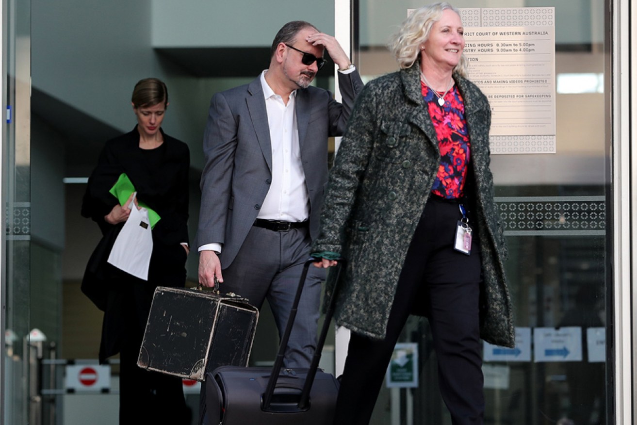The Defence team led by Paul Yovich and Genevieve Cleary leave the Supreme Court of Western Australia in Perth.
