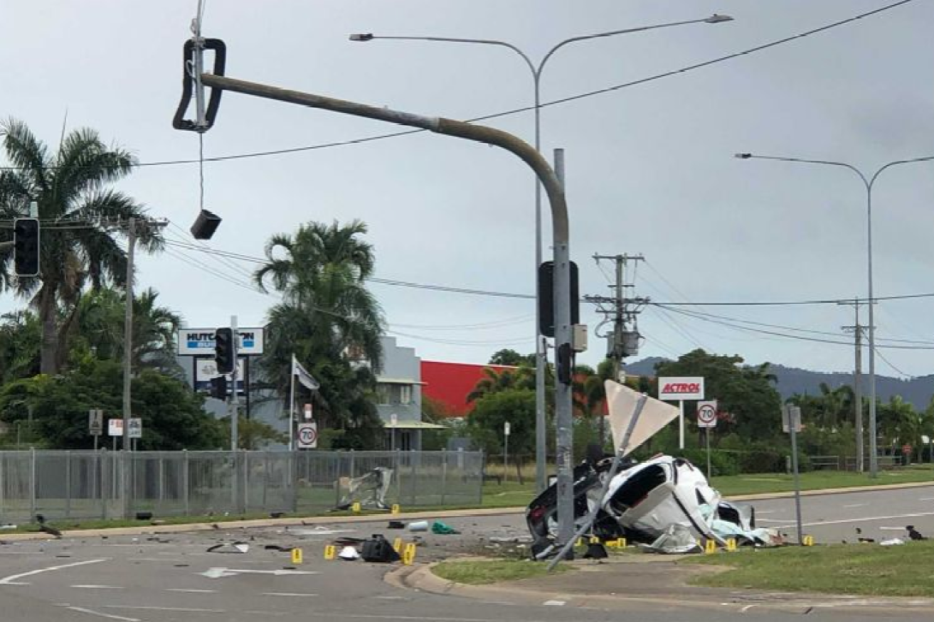 The crumpled wreck in which four young people lost their lives. 