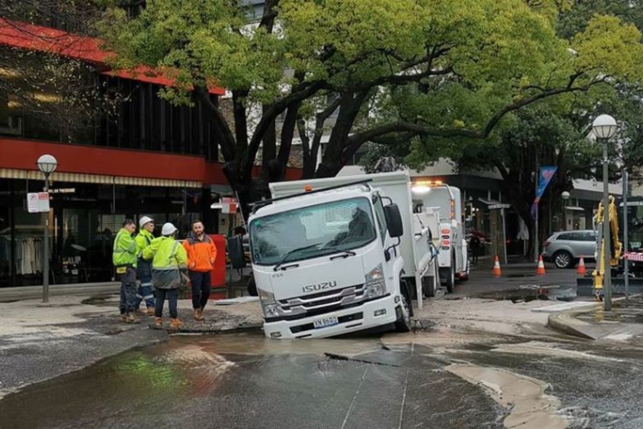 A truck succumbed to a Double Bay sinkhole, in Sydney's eastern suburbs.