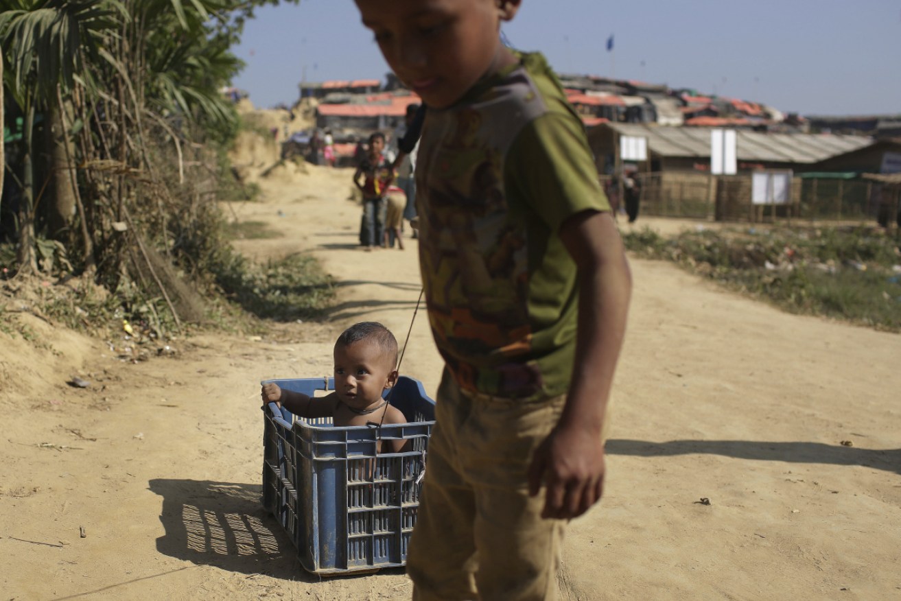 Rohingya children in a Bangladeshi refugee camp.