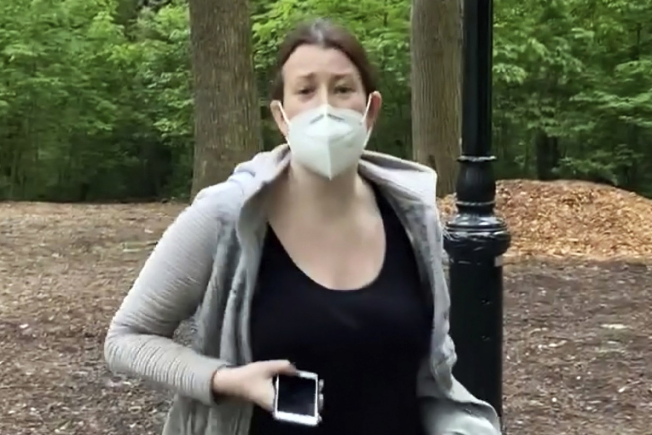 Amy Cooper as filmed by Christian Cooper in Central Park, New York, on May 25.