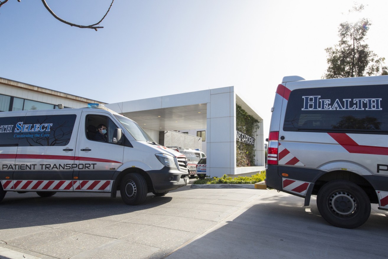 Patient transport vehicles at Epping Gardens aged care facility in Melbourne. 