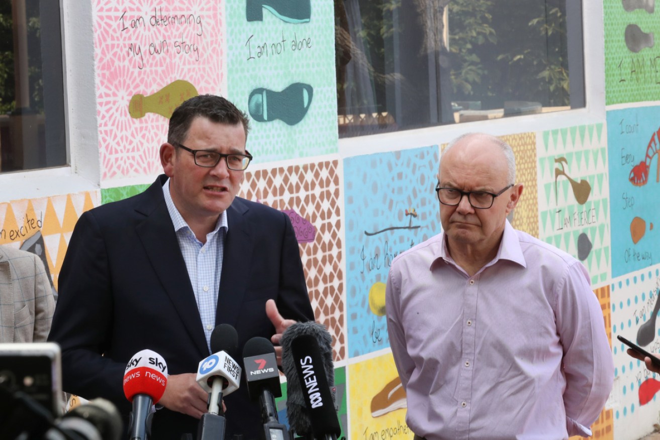 Victorian Premier Daniel Andrews and the Bushfire Recovery Victoria Chair Ken Lay speak to the media in Melbourne in January.