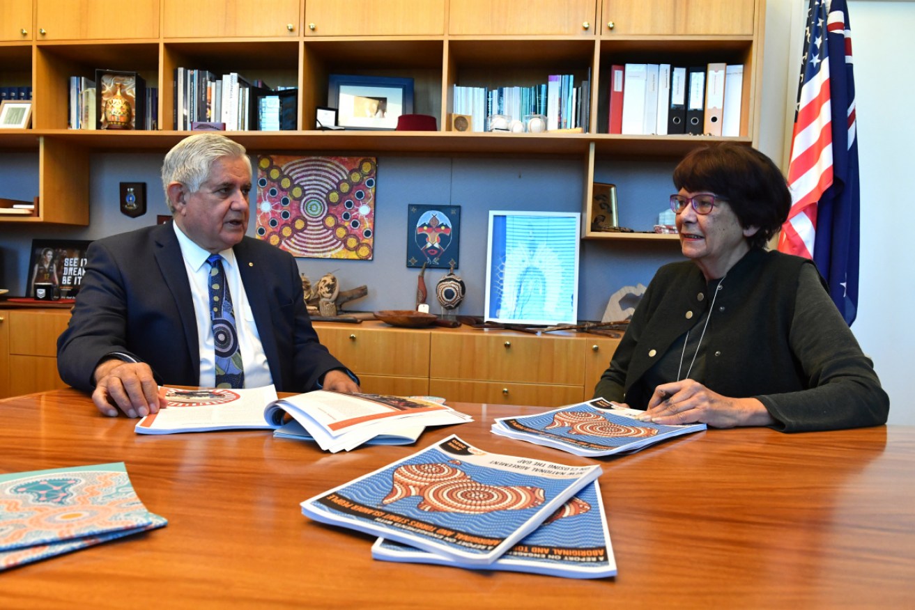 Minister for Indigenous Australians Ken Wyatt and Pat Turner discuss Closing the Gap in Canberra on July 3.