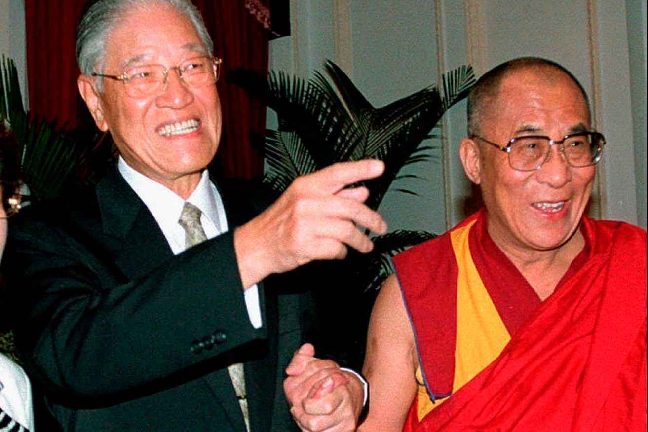 Taiwan President Lee Teng-hui with Tibetan spiritual leader, the Dalai Lama, in March 1997 in Taiwan.